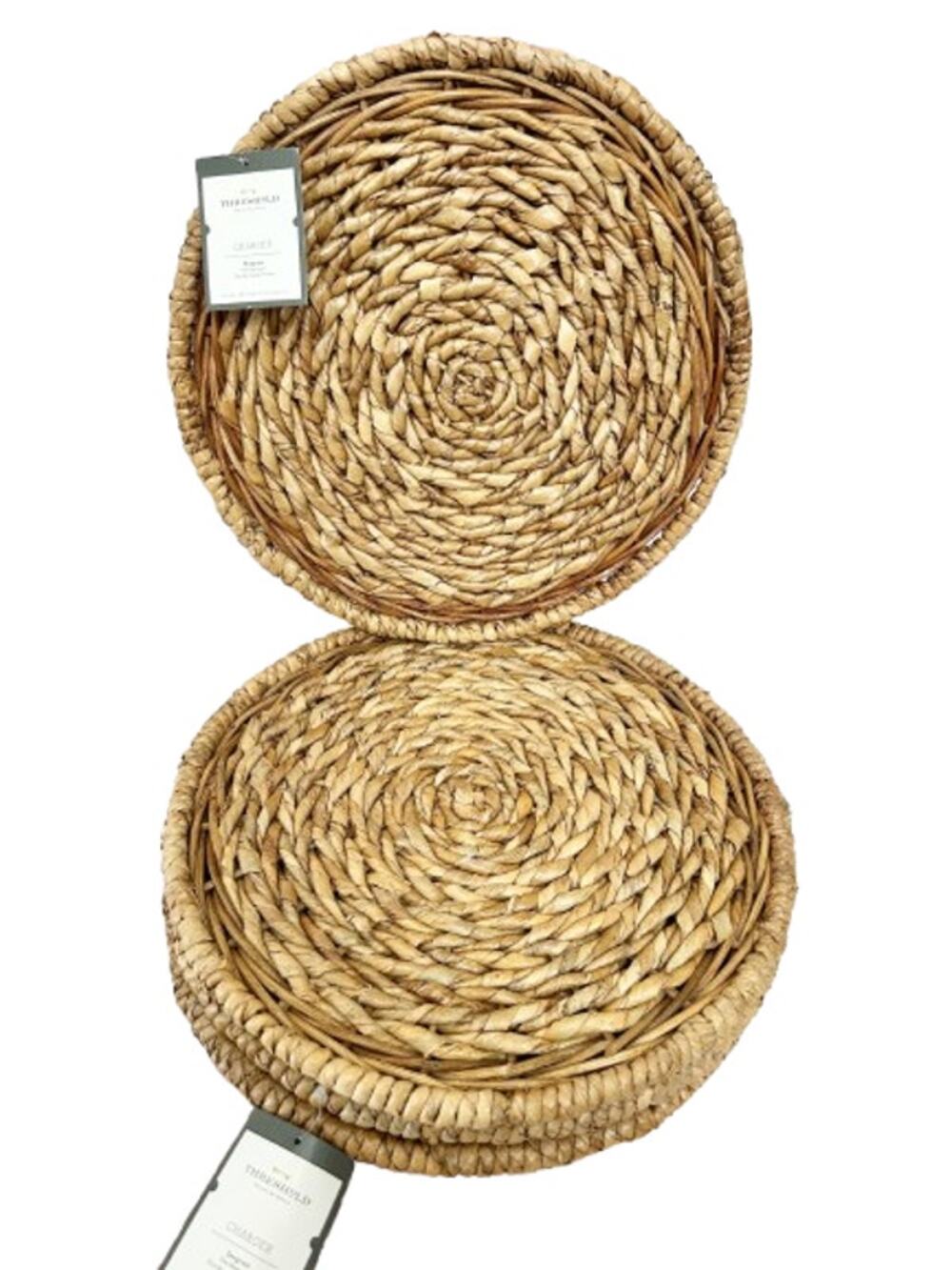 THRESHOLD Woven Seagrass Charger Plates Lot 4 Round Raised Rim Boho Table Decor